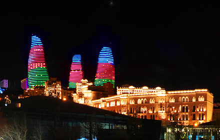 Flame Towers from Venice, Baku Boulevard - Virtual tour