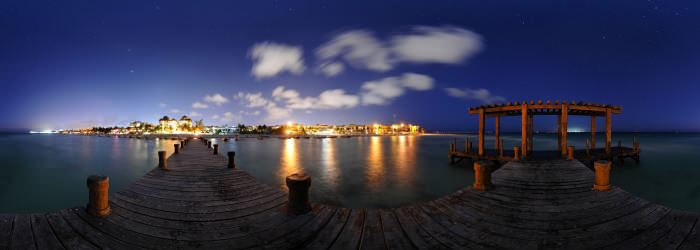 Blue hour at the pier, Playa del Carmen - Virtual tour